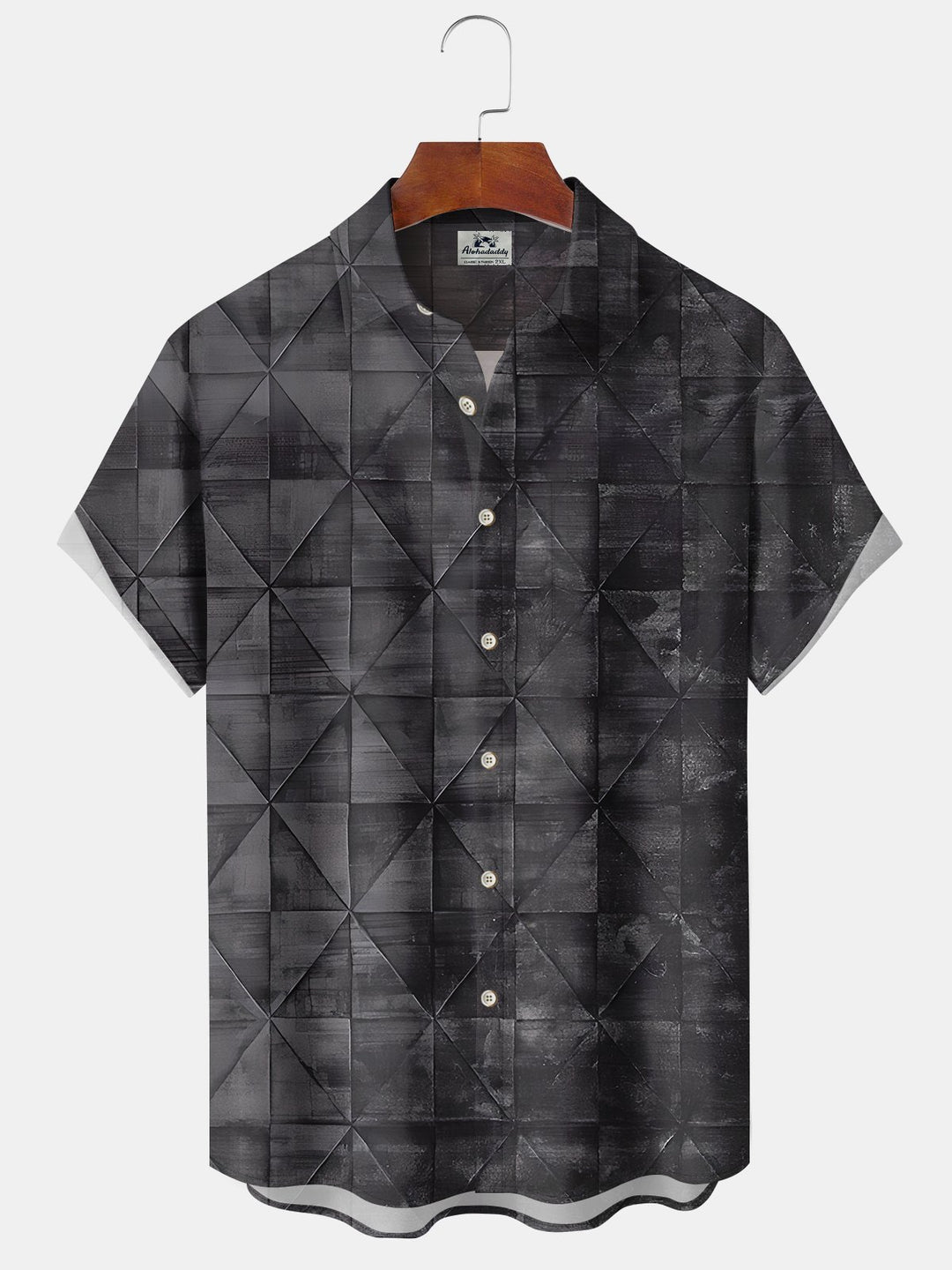 Alohadaddy Casual Collection Daily Geometric Triangle Print Art Button Cardigan Pocket Polyester Stretch Short Sleeve Shirt