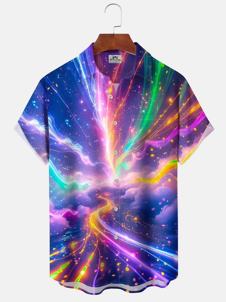 Alohadaddy Moisture Wicking Starry Sky Art Print Stretch Oversized Chest Pocket Short Sleeve Shirt