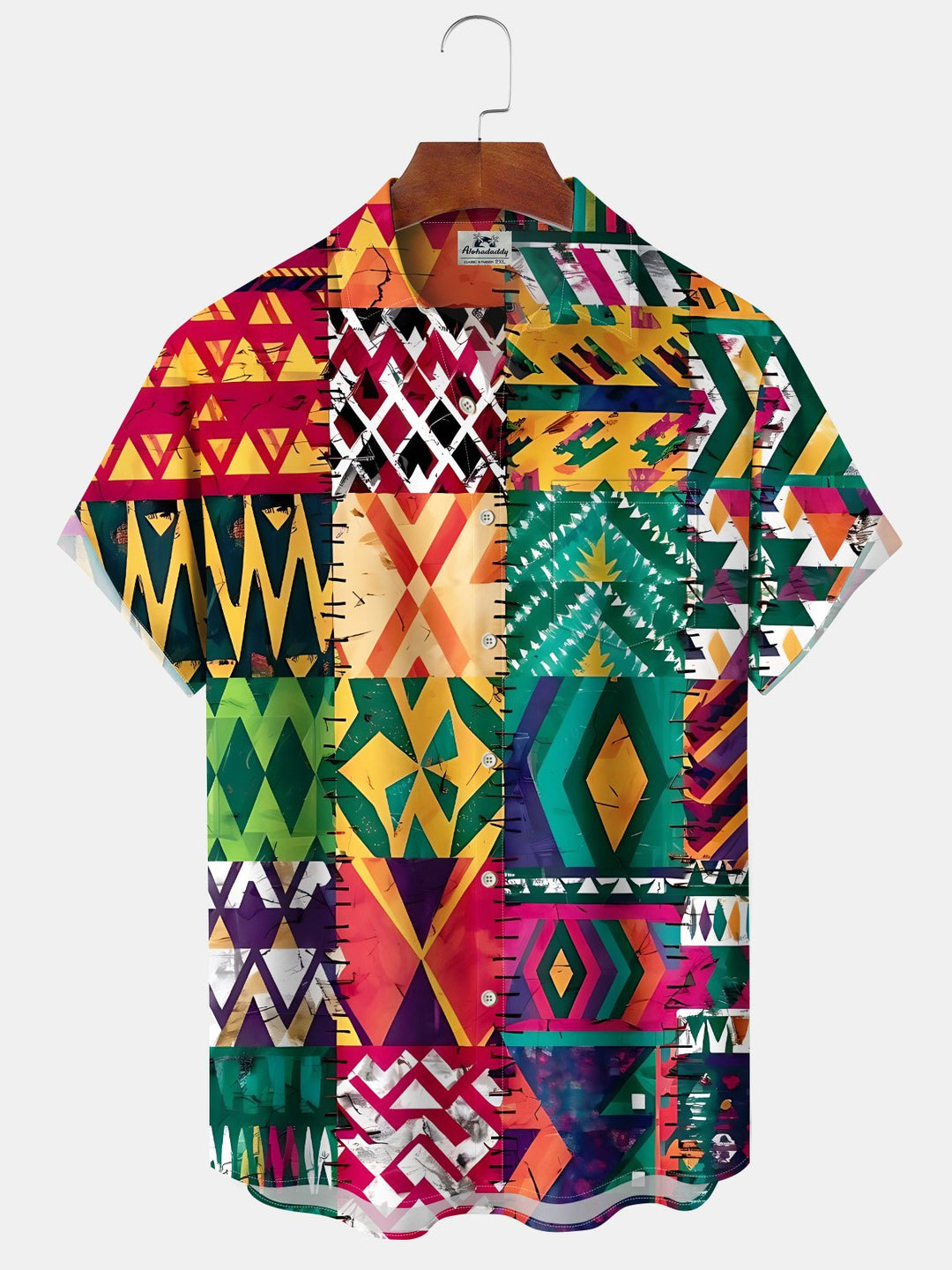 Alohadaddy Moisture Wicking Geometric Democratic Graphics Print Art Chest Pocket Stretch Hawaiian Short Sleeve Shirt