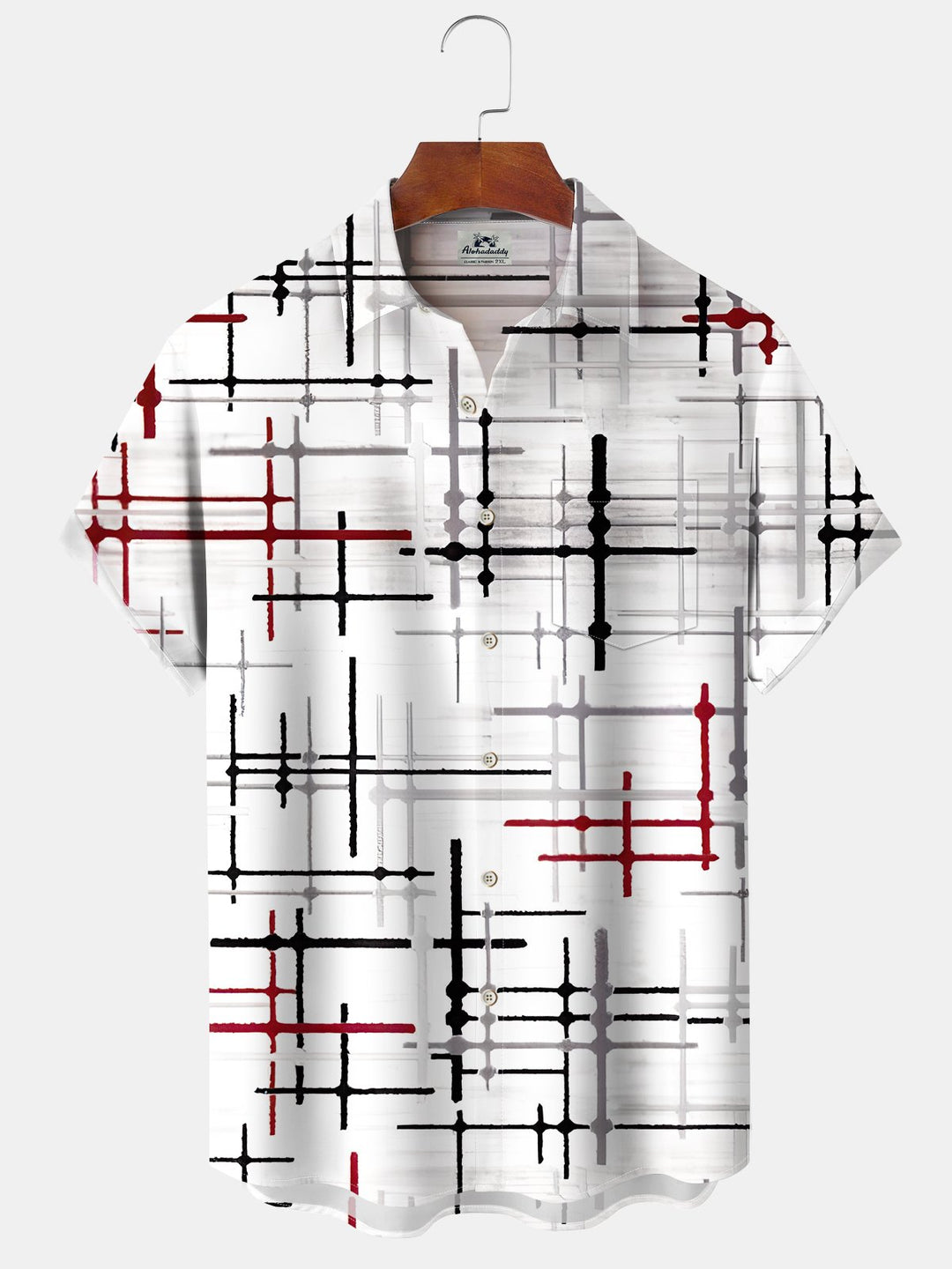 Alohadaddy Casual Stripes Art Print Moisture Wicking Chest Pocket Oversized Stretch Hawaiian Short Sleeve Shirt