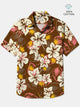 Alohadaddy Cotton Hibiscus Flower Art Print Chest Pocket Cardigan Large Size Long Hawaiian Short Sleeve Shirt