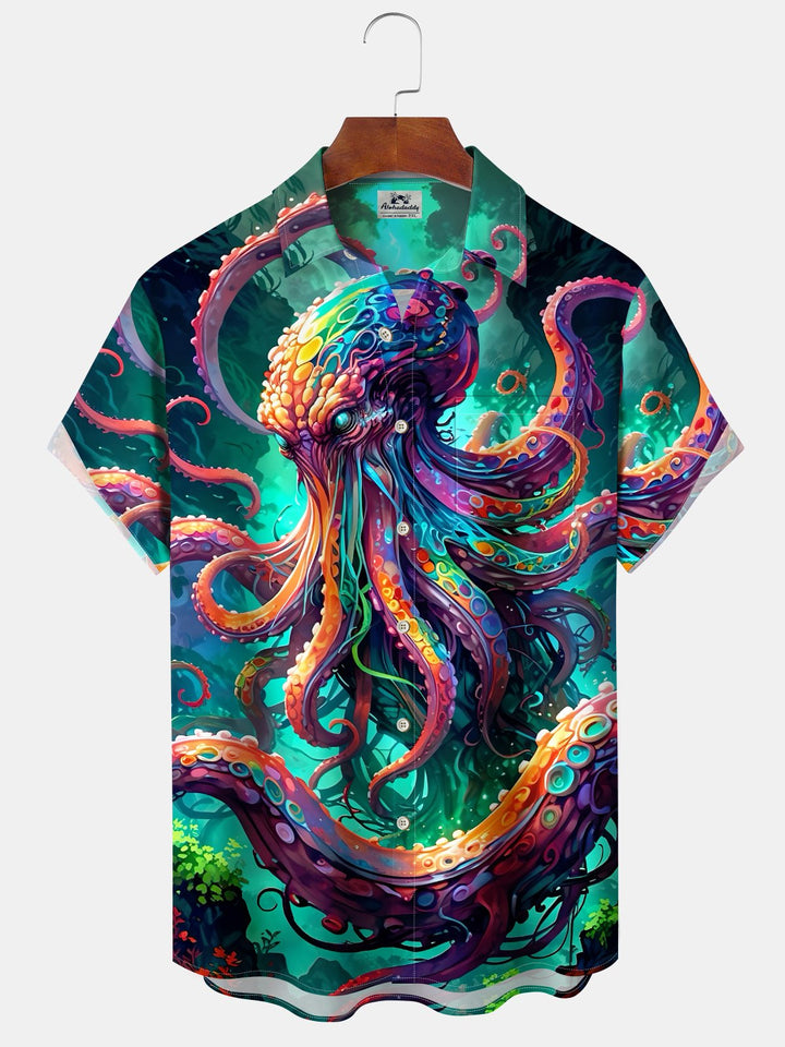 Alohadaddy® Graffiti Octopus Art Print Chest Pocket Moisture Wicking Large Size Long Men&
