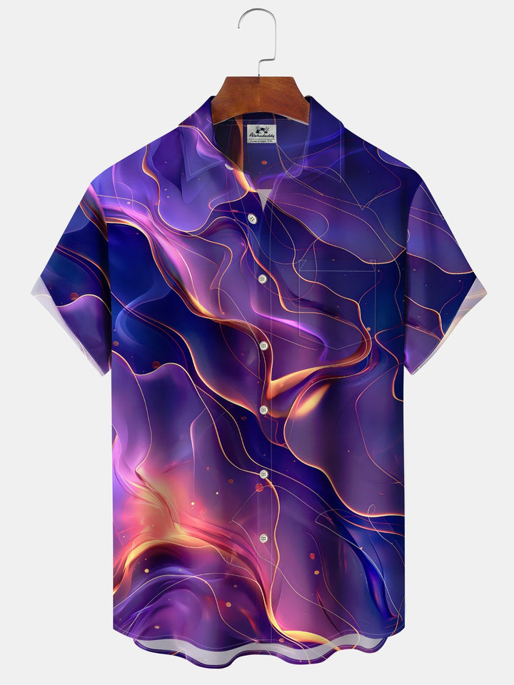 Alohadaddy® Casual Abstract Texture Art Print Moisture Wicking Chest Pocket Stretch Oversized Hawaiian Shirt