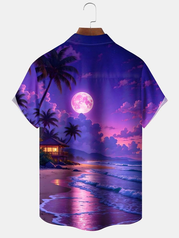 Alohadaddy® Casual Beach Vacation Printed Art Pockets Large Size Stretch Hawaiian Shirt