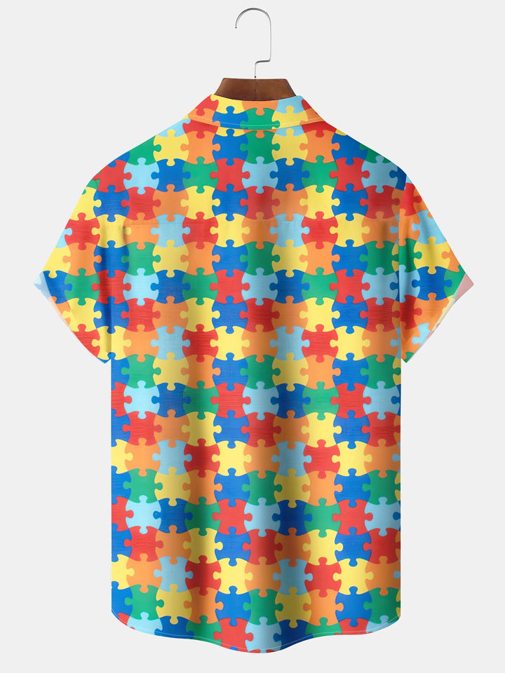 Alohadaddy® Casual Jigsaw Geometric Print Art Pocket Stretch Men&