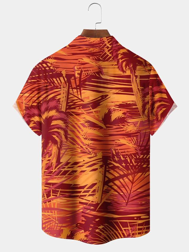 Alohadaddy® Hawaii Coconut Tree Print Chest Pocket Stretch Men&
