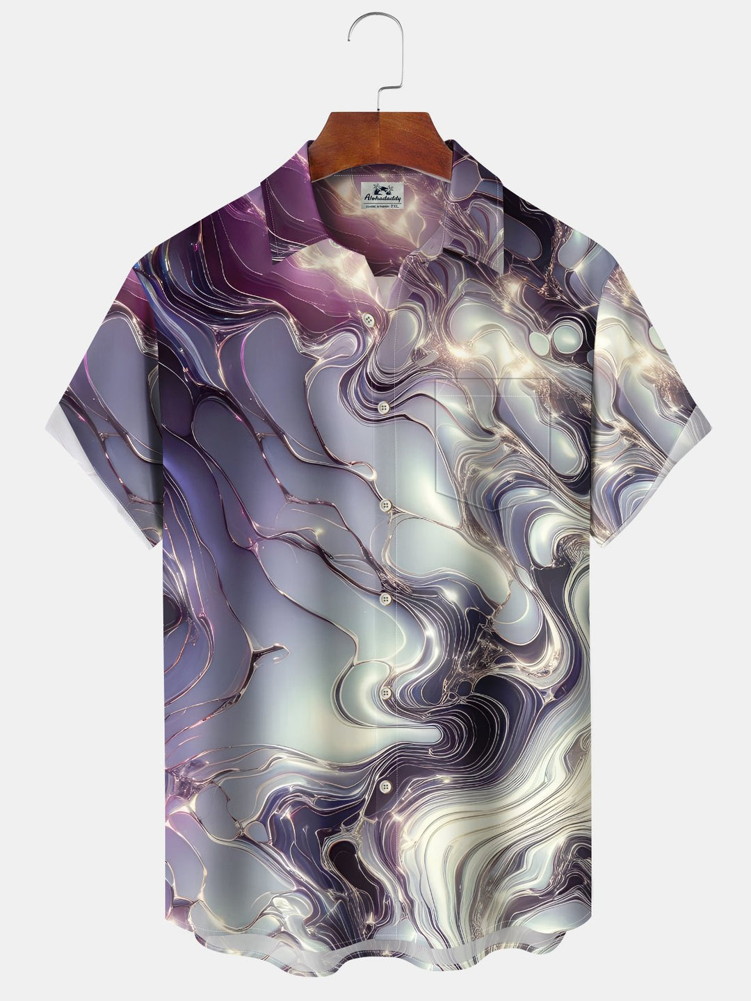 Alohadaddy® Casual Abstract Texture Print Chest Pocket Stretch Oversized Men&
