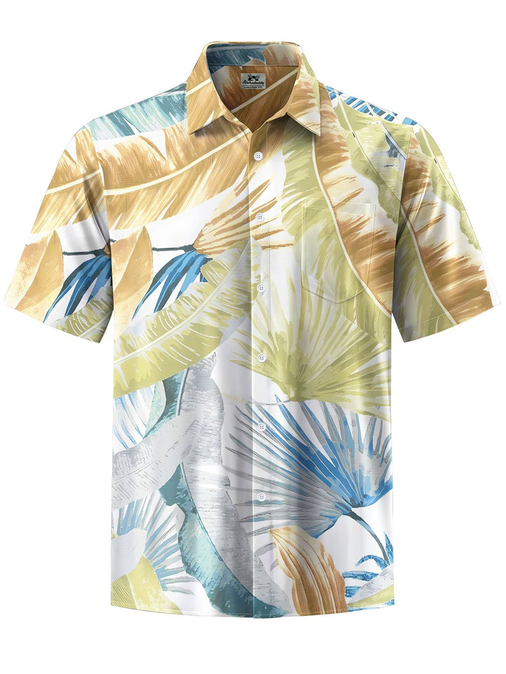 Alohadaddy® Hawaii Palm Leaf Print Chest Pocket Mens Short Sleeve Shirt Big &amp; Tall