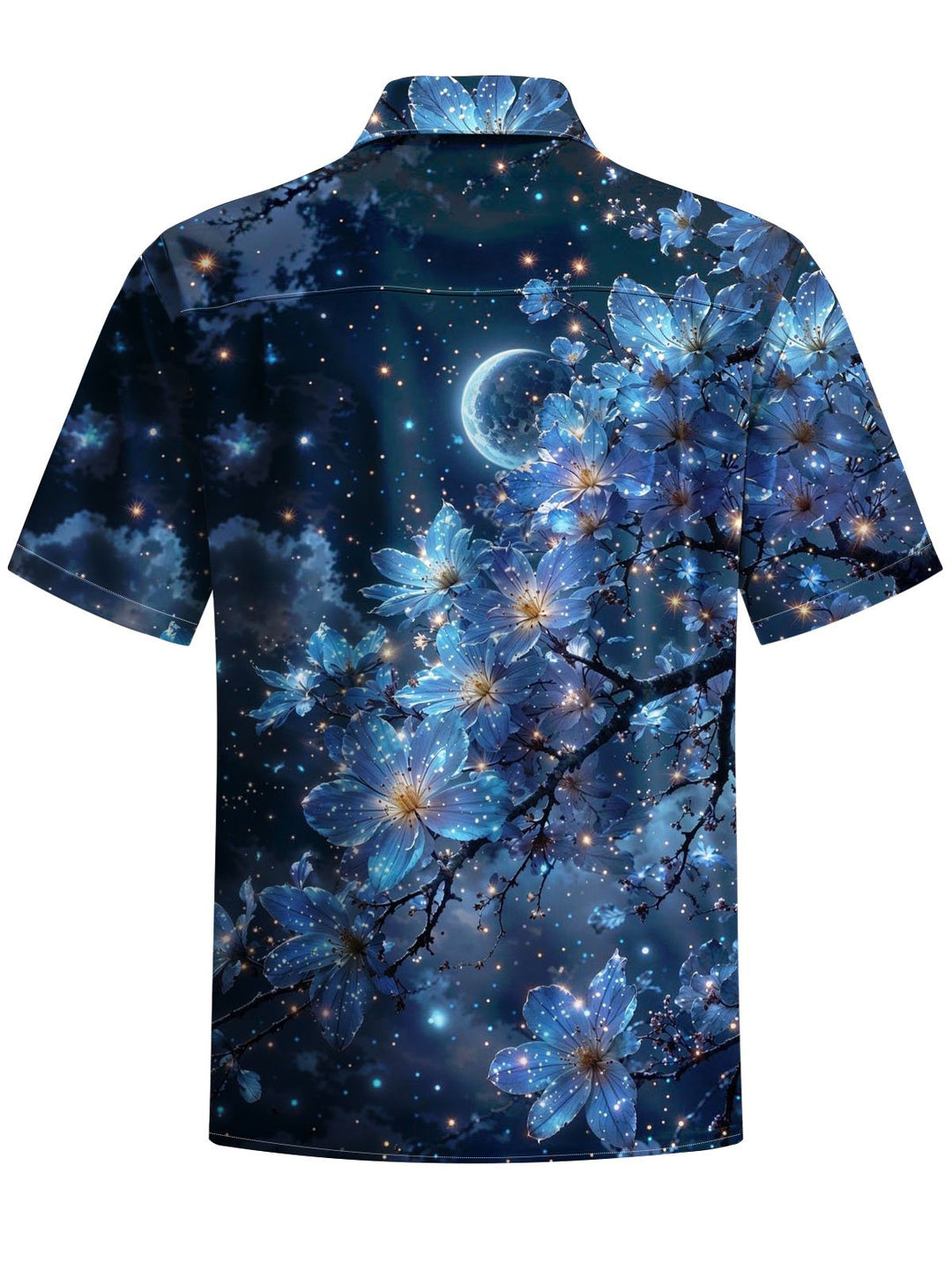 Alohadaddy® Hawaii Night Sky Flowers Print Chest Pocket Mens Short Sleeve Shirt Big &amp; Tall