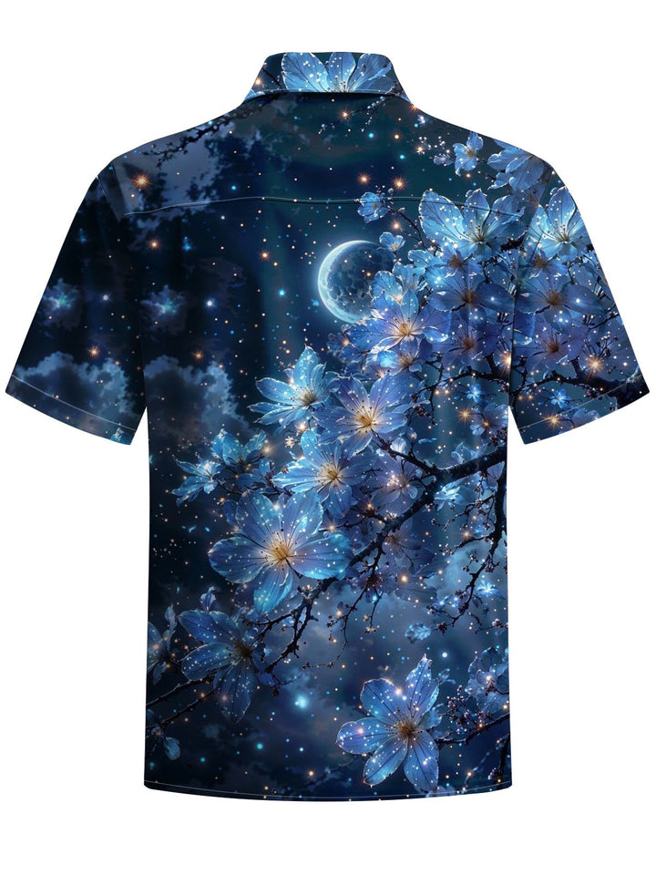 Alohadaddy® Hawaii Night Sky Flowers Print Chest Pocket Mens Short Sleeve Shirt Big &amp; Tall