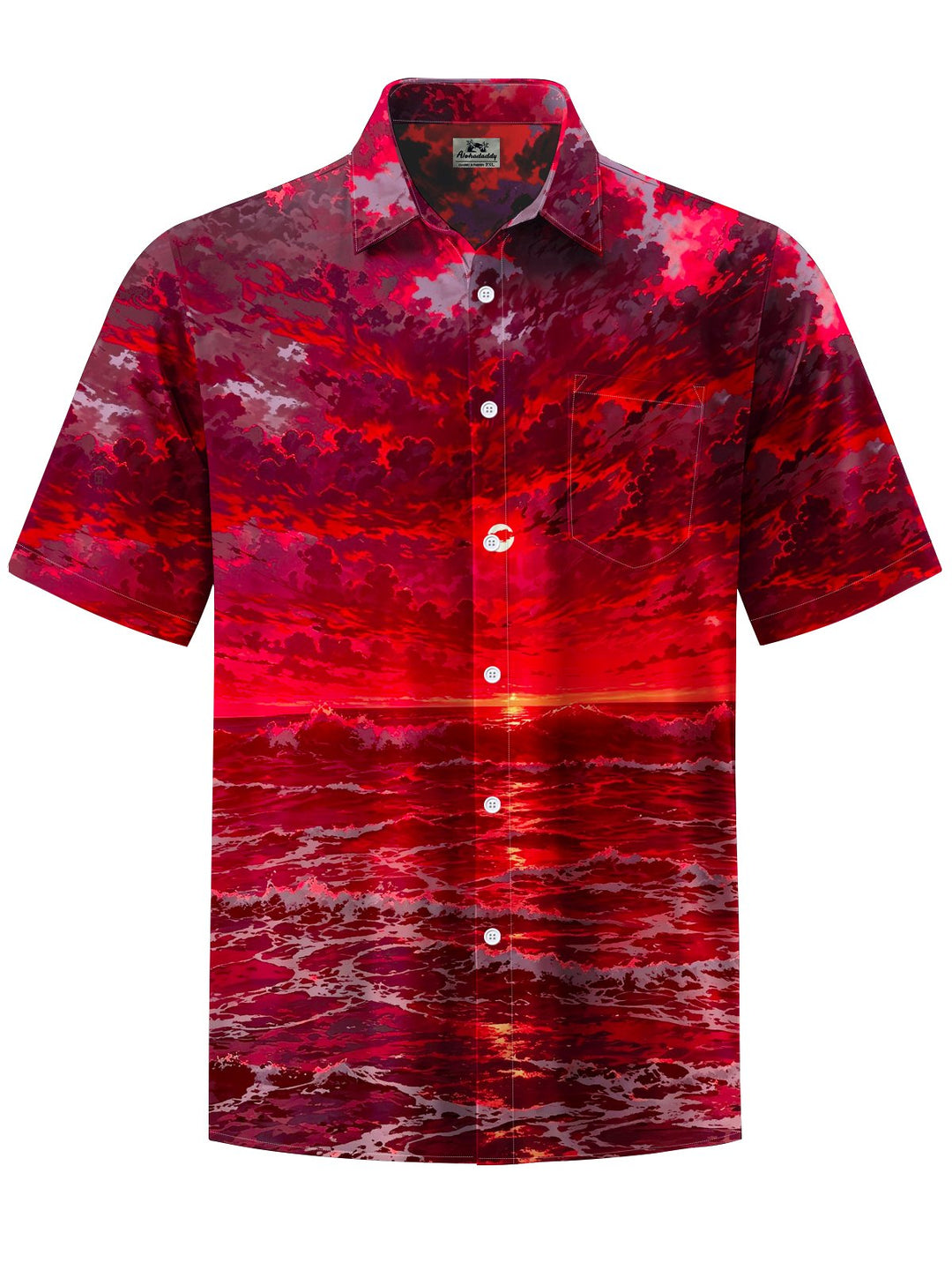 Alohadaddy® Hawaiian Wave Sunset Print Art Chest Pocket Men&