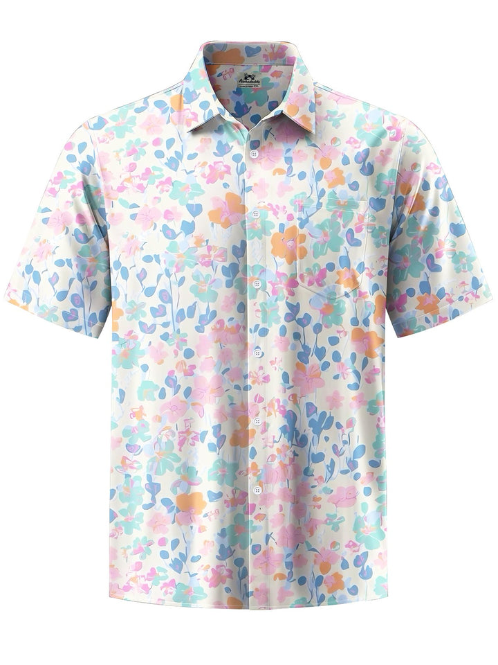 Alohadaddy® Hawaiian Flowers Art Print Chest Pocket Mens Short Sleeve Shirt Big &amp; Tall