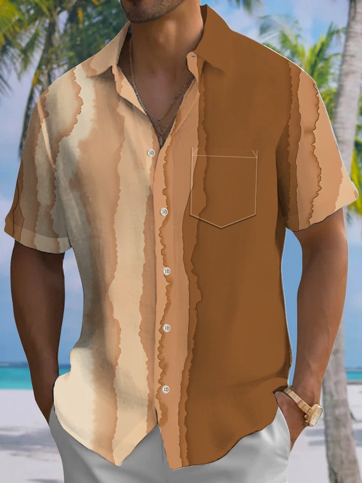 Alohadaddy® Casual Gradient Art Print Chest Pocket Mens Short Sleeve Shirt Big &amp; Tall