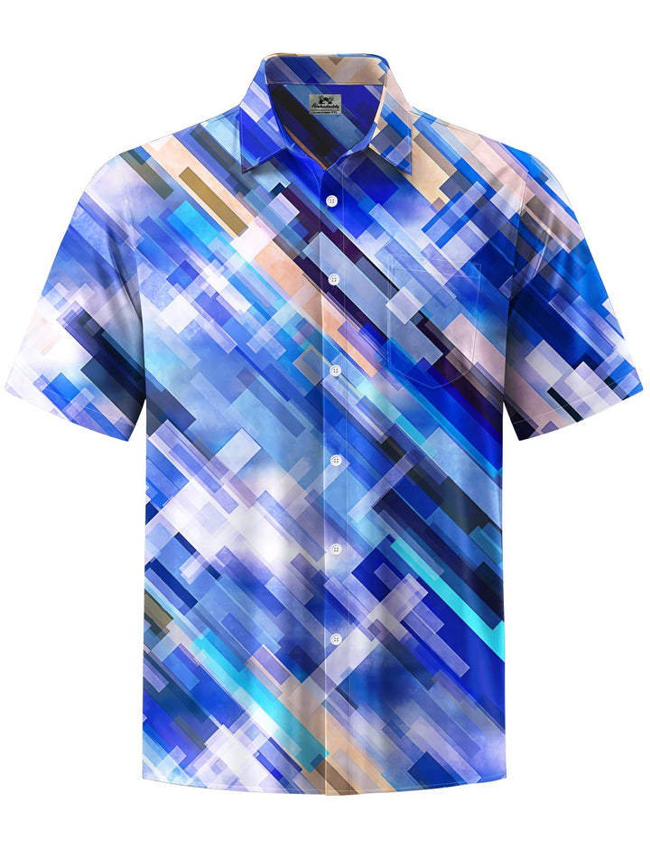 Alohadaddy® Casual Geometric Art Print Chest Pocket Men&