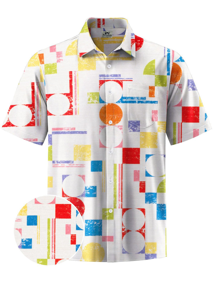 Alohadaddy® Casual Geometric Art Print Chest Pocket Moisture Wicking Men&