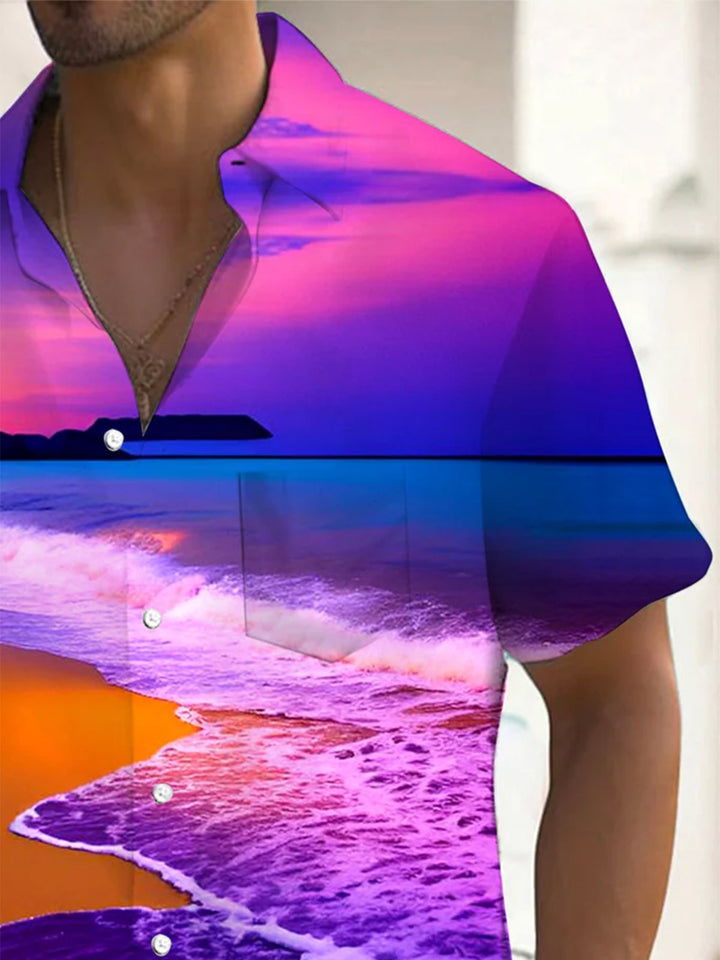 Alohadaddy® Hawaii Beach Sunset Art Print Chest Pocket Men&