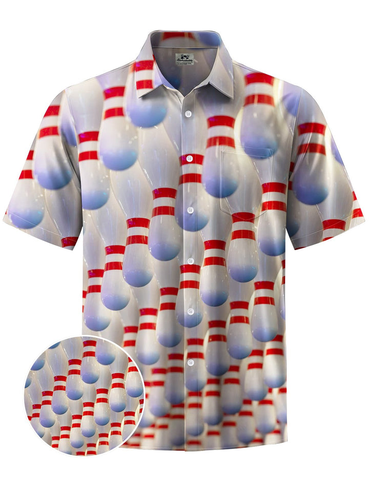 Alohadaddy® Leisure Sports Bowling Print Art Chest Pocket Men&