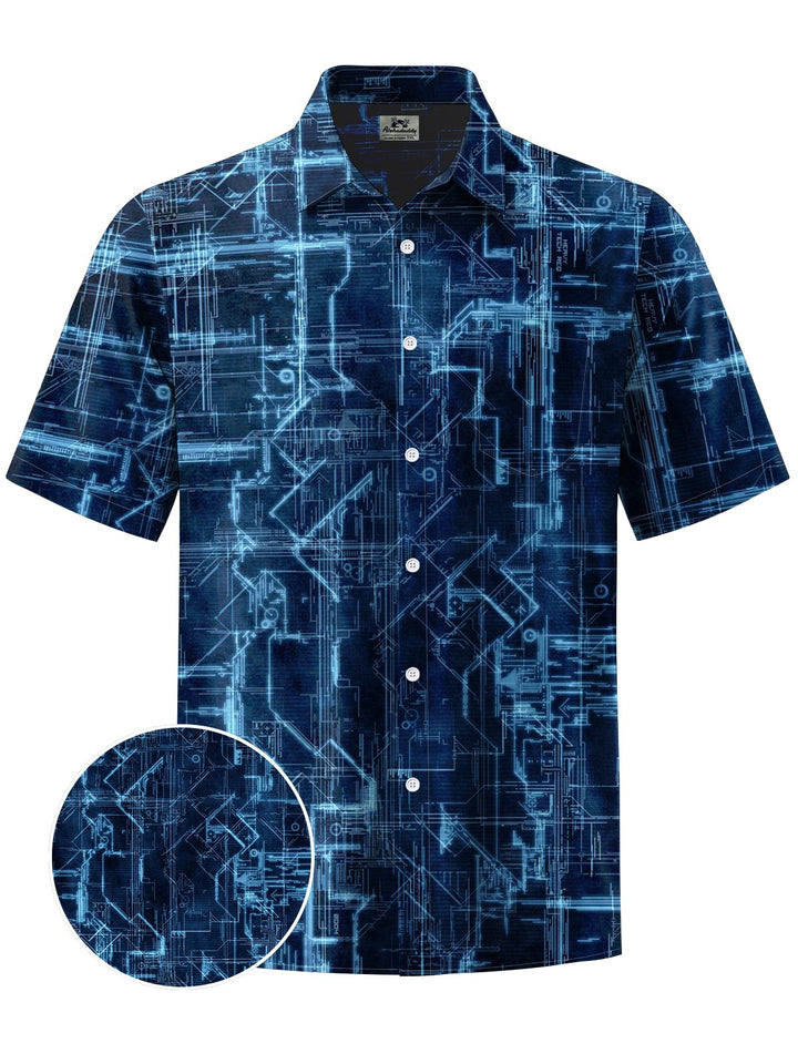 Alohadaddy® Casual Geometric Art Print Chest Pocket Men&