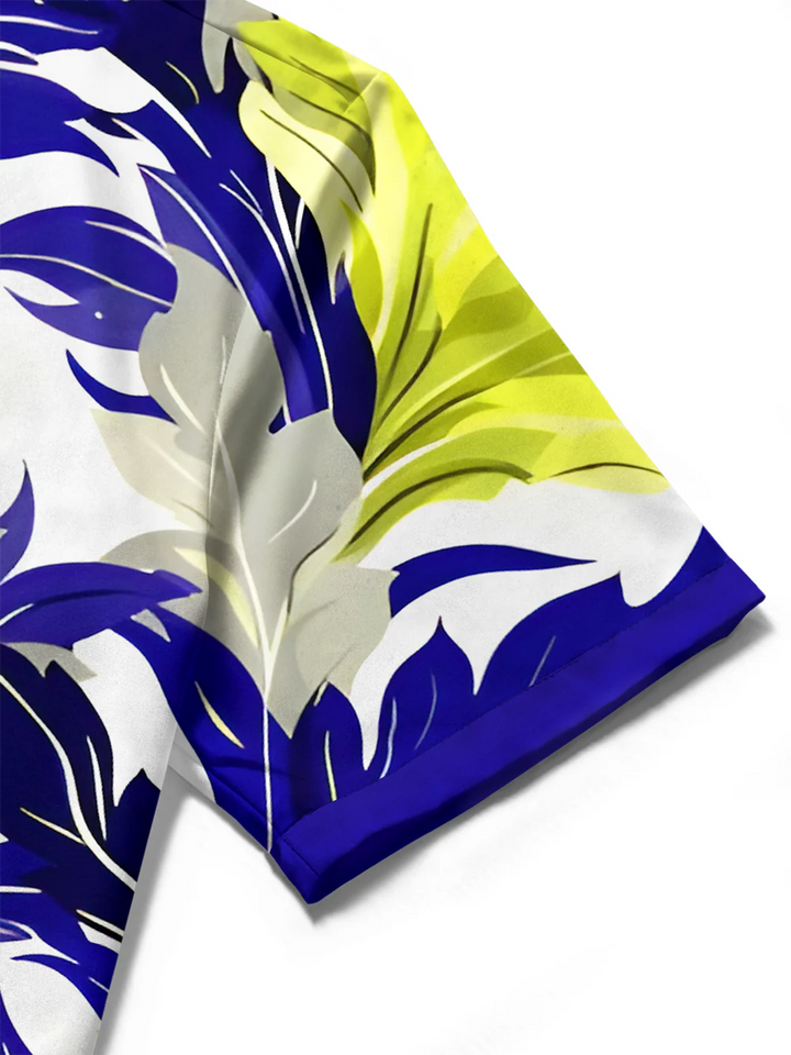 Alohadaddy® Hawaii Contrast Leaves Art Print Chest Pocket Mens Short Sleeve Shirt Big &amp; Tall
