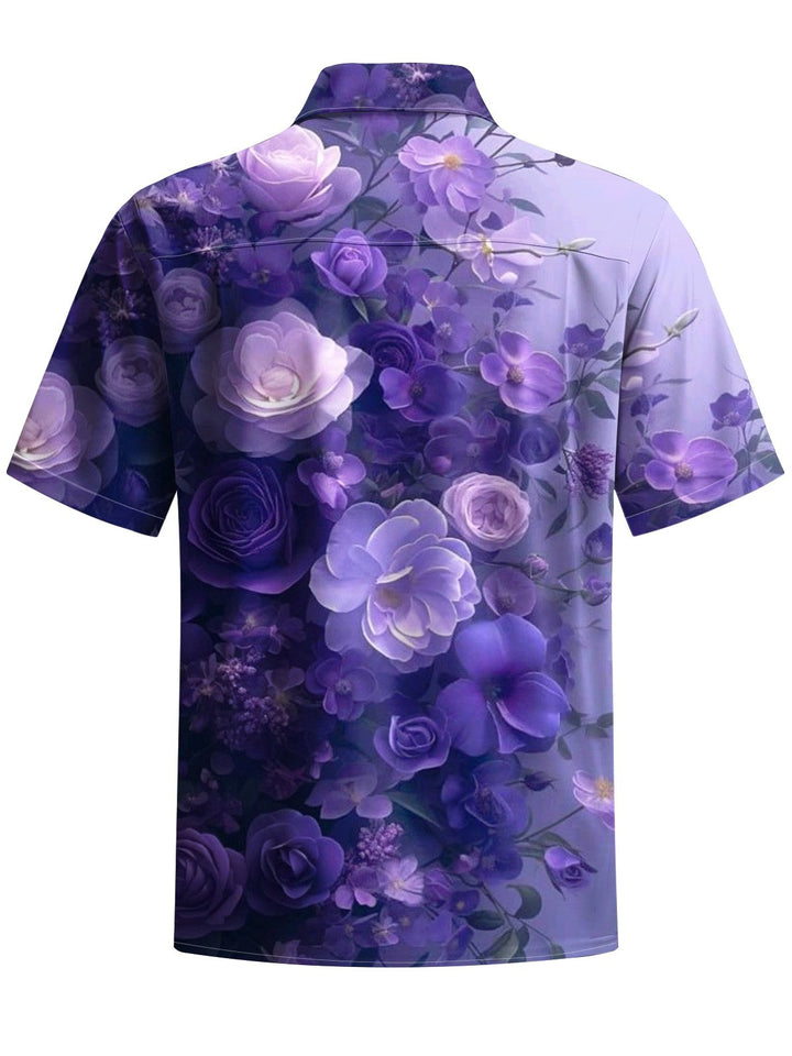 Alohadaddy® Vintage Floral Art Print Moisture Wicking Chest Pocket Mens Short Sleeve Shirt Big &amp; Tall