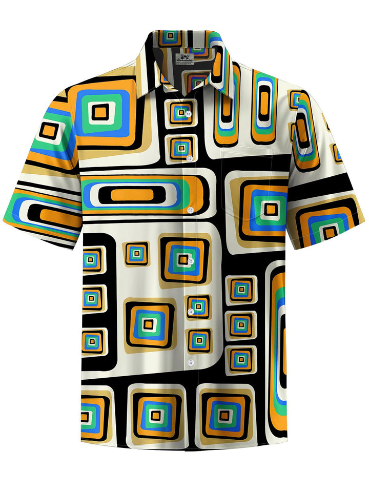 Alohadaddy® Casual Geometric Art Print Chest Pocket Men&