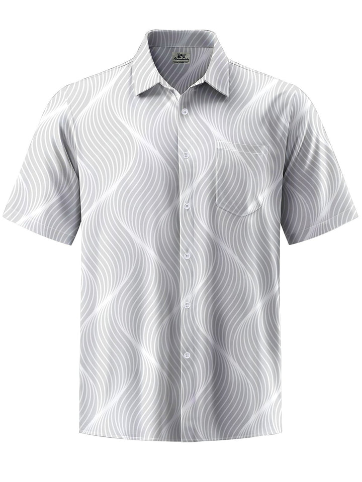 Alohadaddy® Casual Stripe Geometric Art Print Chest Pocket Men&