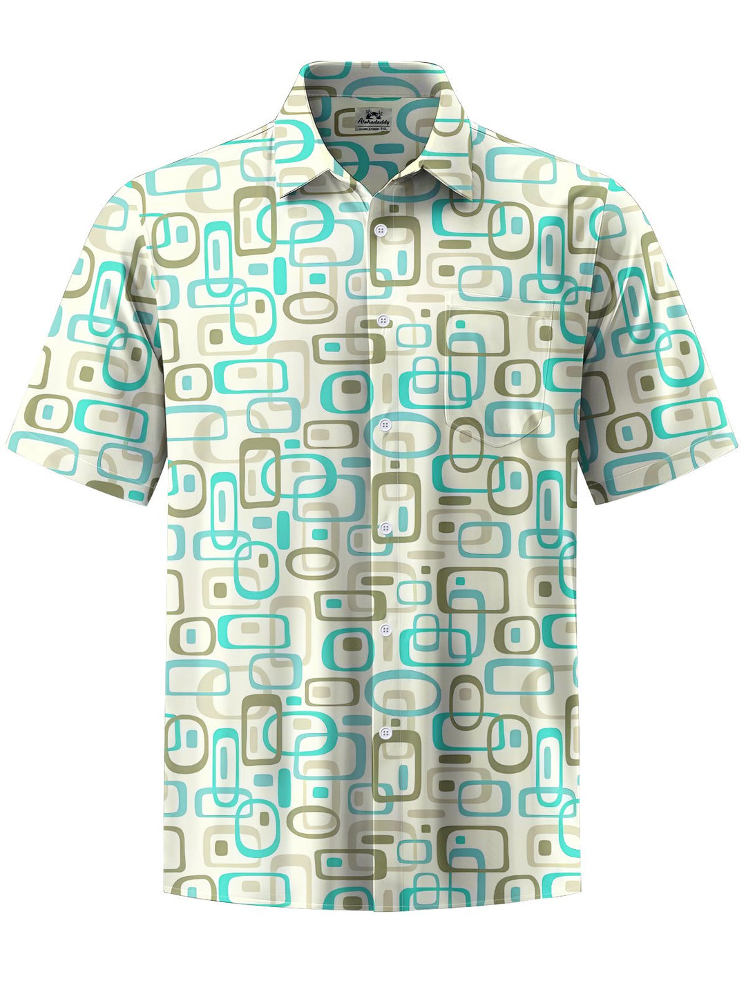 Alohadaddy® Casual Geometric Art Print Chest Pocket Men&