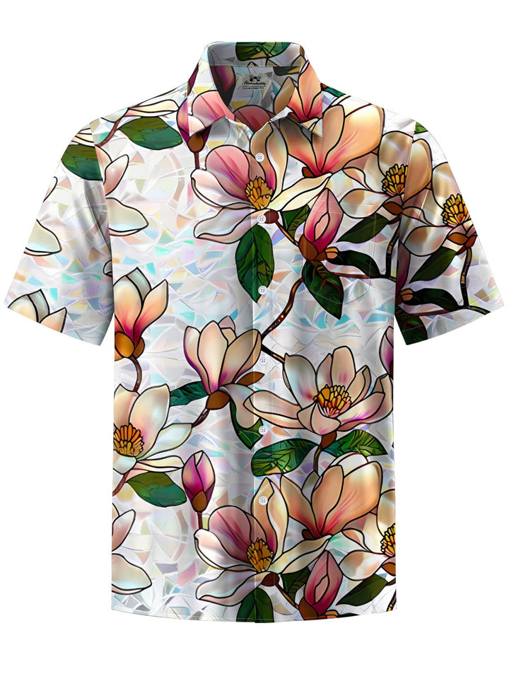 Alohadaddy® Hawaiian Floral Geometric Art Print Chest Pocket Men&