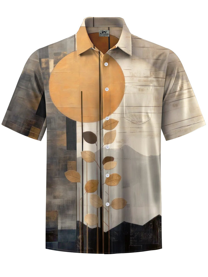 Alohadaddy® Casual Geometric Leaf Art Print Chest Pocket Men&