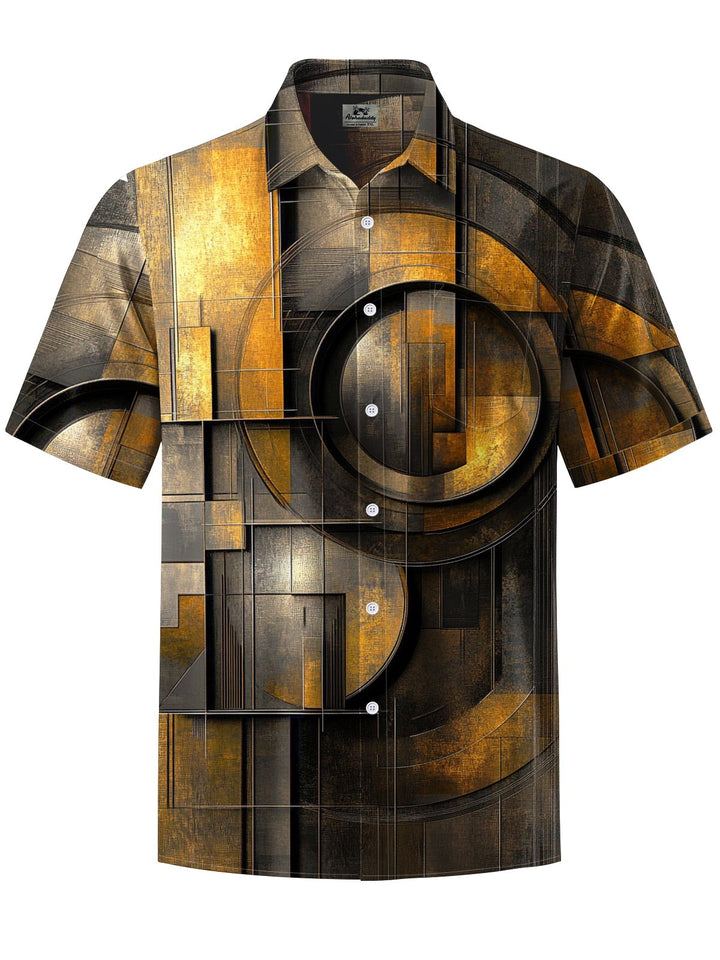 Alohadaddy® Vintage Casual Geometric Rust Art Print Chest Pocket Men&