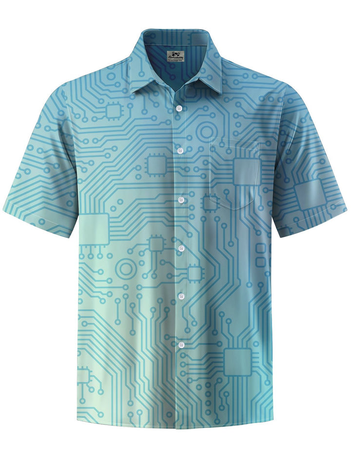 Alohadaddy® Casual Geometric Circuit Board Print Chest Pocket Men&