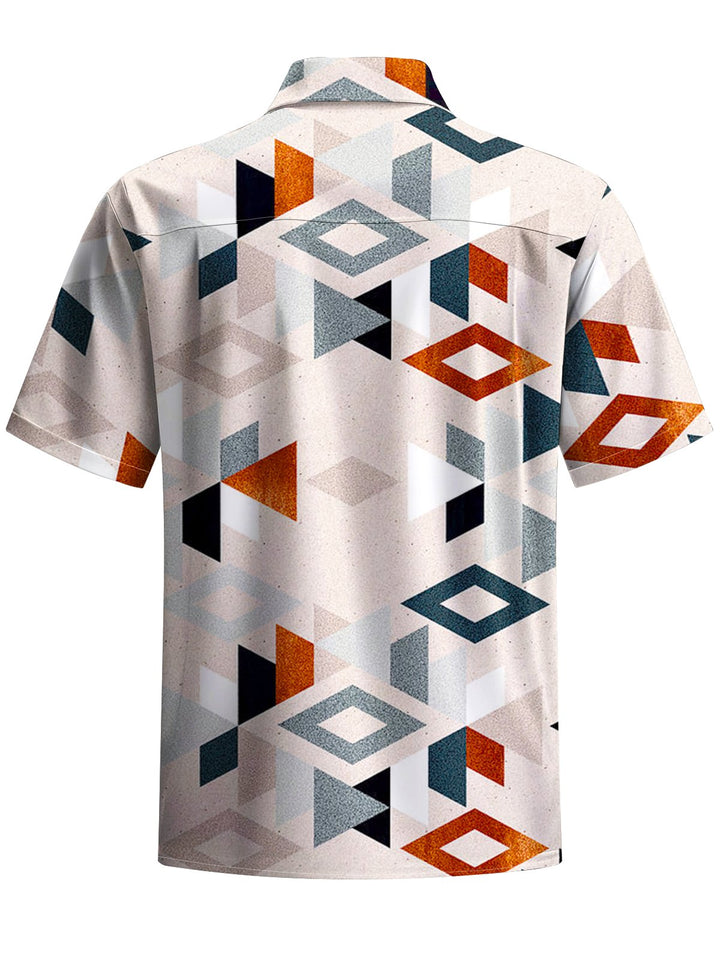 Alohadaddy® Casual Geometric Art Print Chest Pocket Stretch Men&