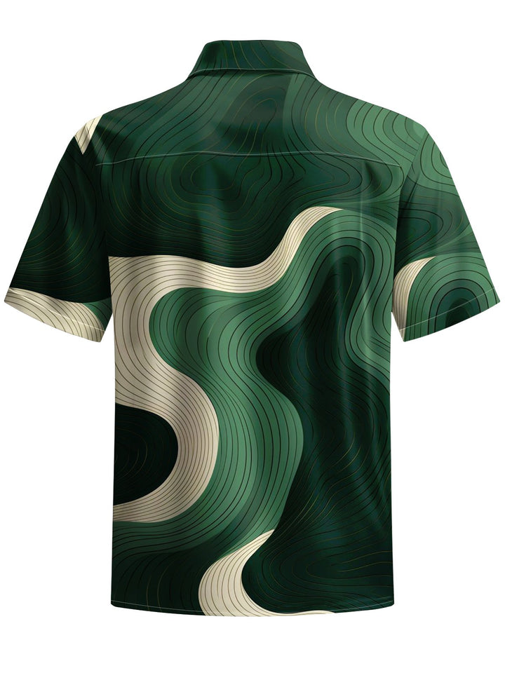Alohadaddy® Casual Abstract Stripe Art Print Chest Pocket Men&