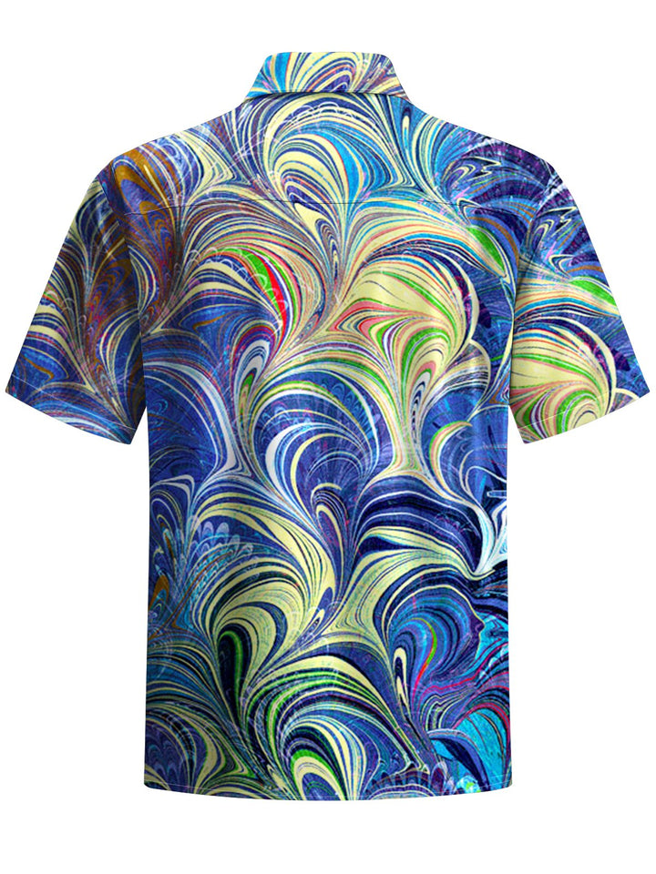 Alohadaddy® Casual Abstract Art Print Chest Pocket Stretch Men&