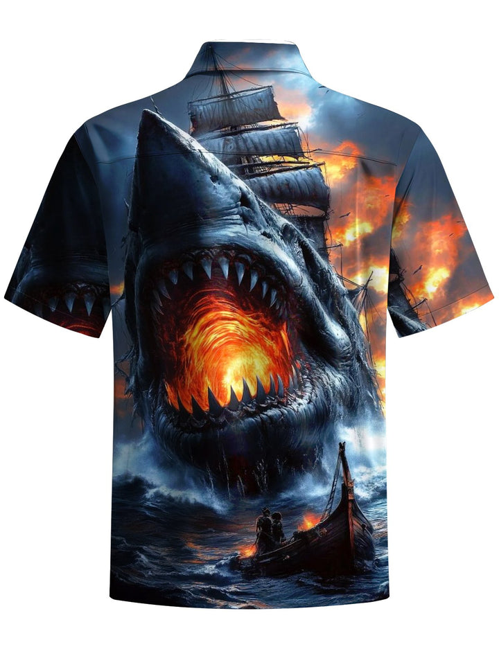 Alohadaddy® Casual Shark Pirate Ship Print Art Stretch Men&