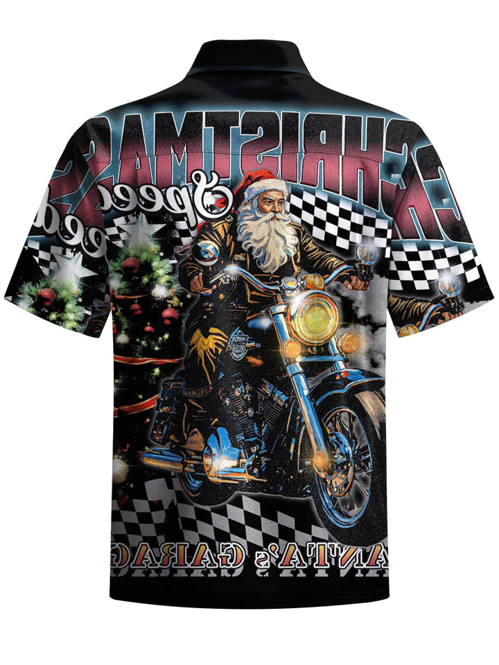 Alohadaddy® Vintage Santa Motorcycle Print Art Pocket Stretch Men&