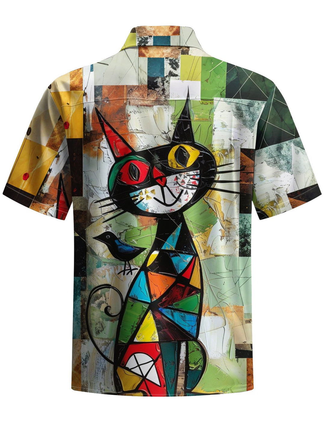 Alohadaddy® Vintage Geometric Acrylic Cat Print Art with Pockets and Stretch for Men&