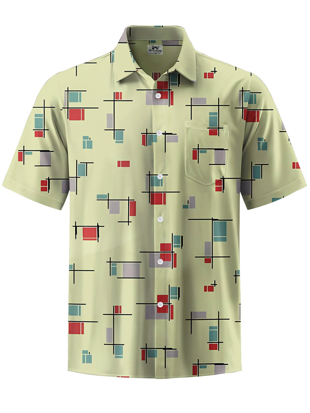 Alohadaddy® Retro Geometric Print Button Pocket Stretch Men&
