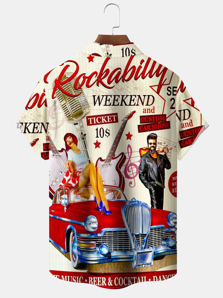 Alohadaddy® Vintage 50s Rock Car Print Pocket Stretch Men&