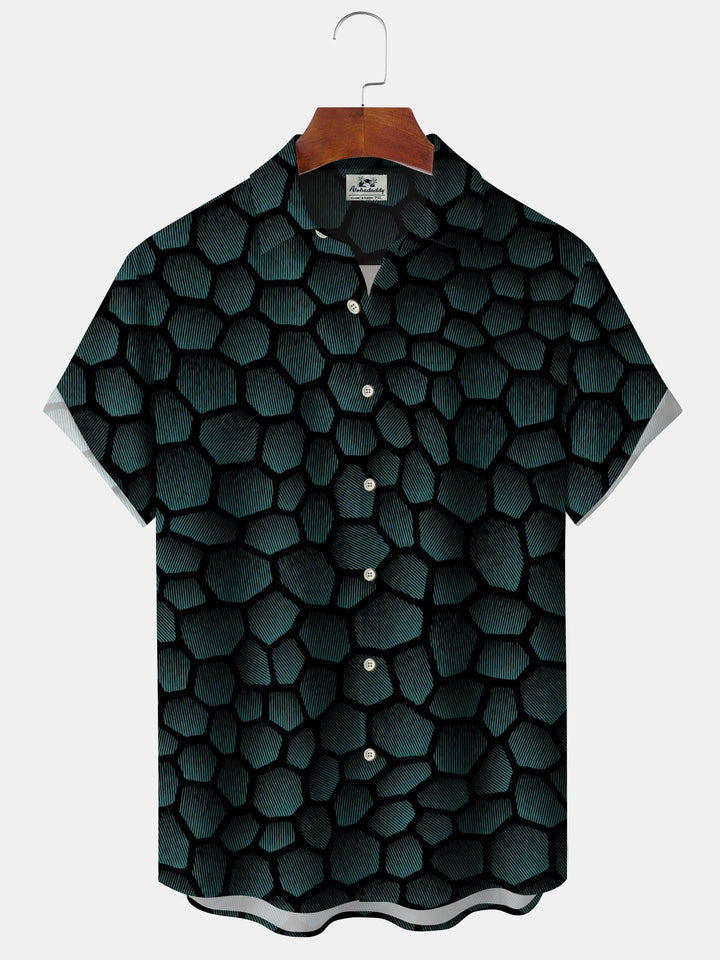 Alohadaddy® Retro Geometric Textured Print Pocket Button Stretch Men&