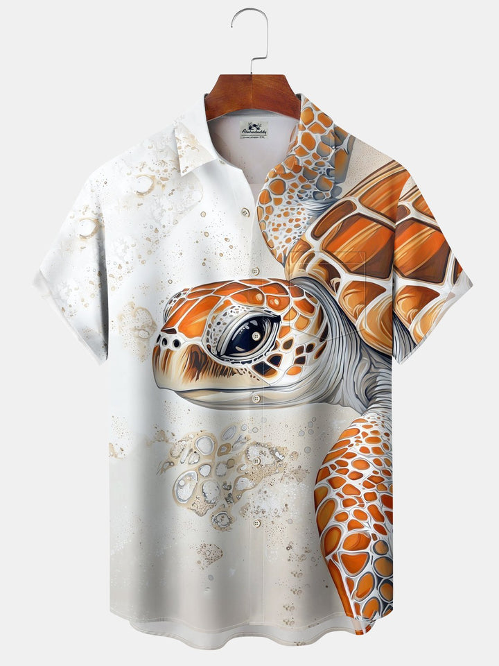 Alohadaddy® Casual Turtle Print Pocket Elastic Button Men&