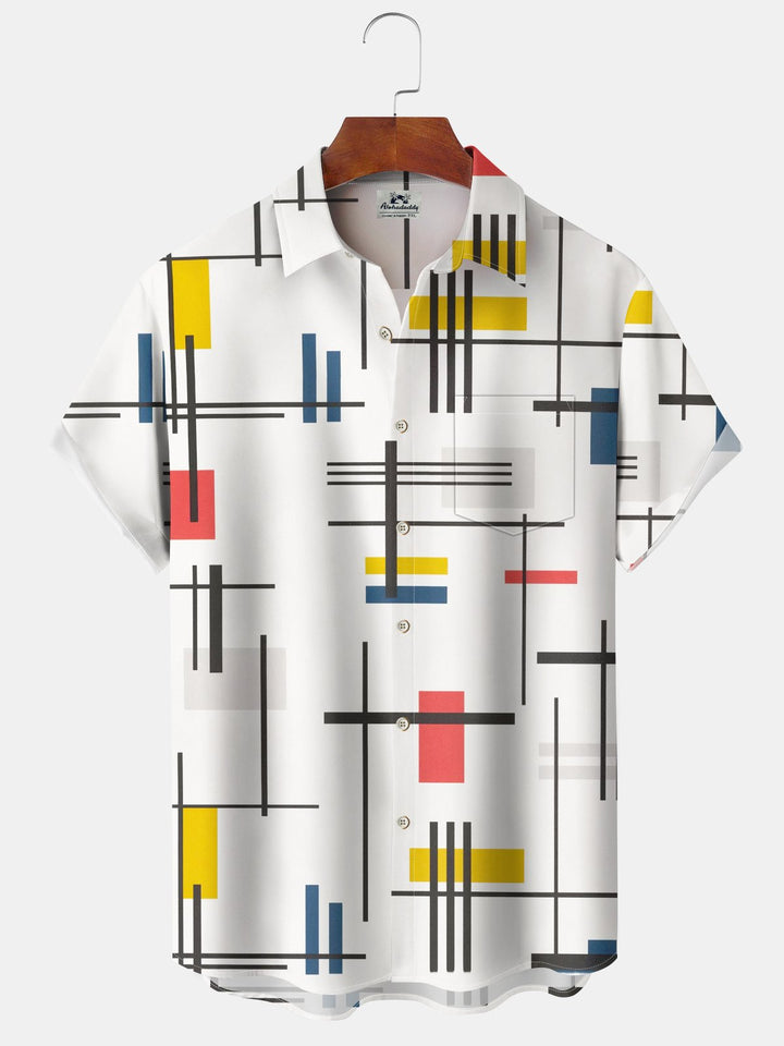 Alohadaddy® Casual Striped Geometric Print Pockets Elastic Button Men&