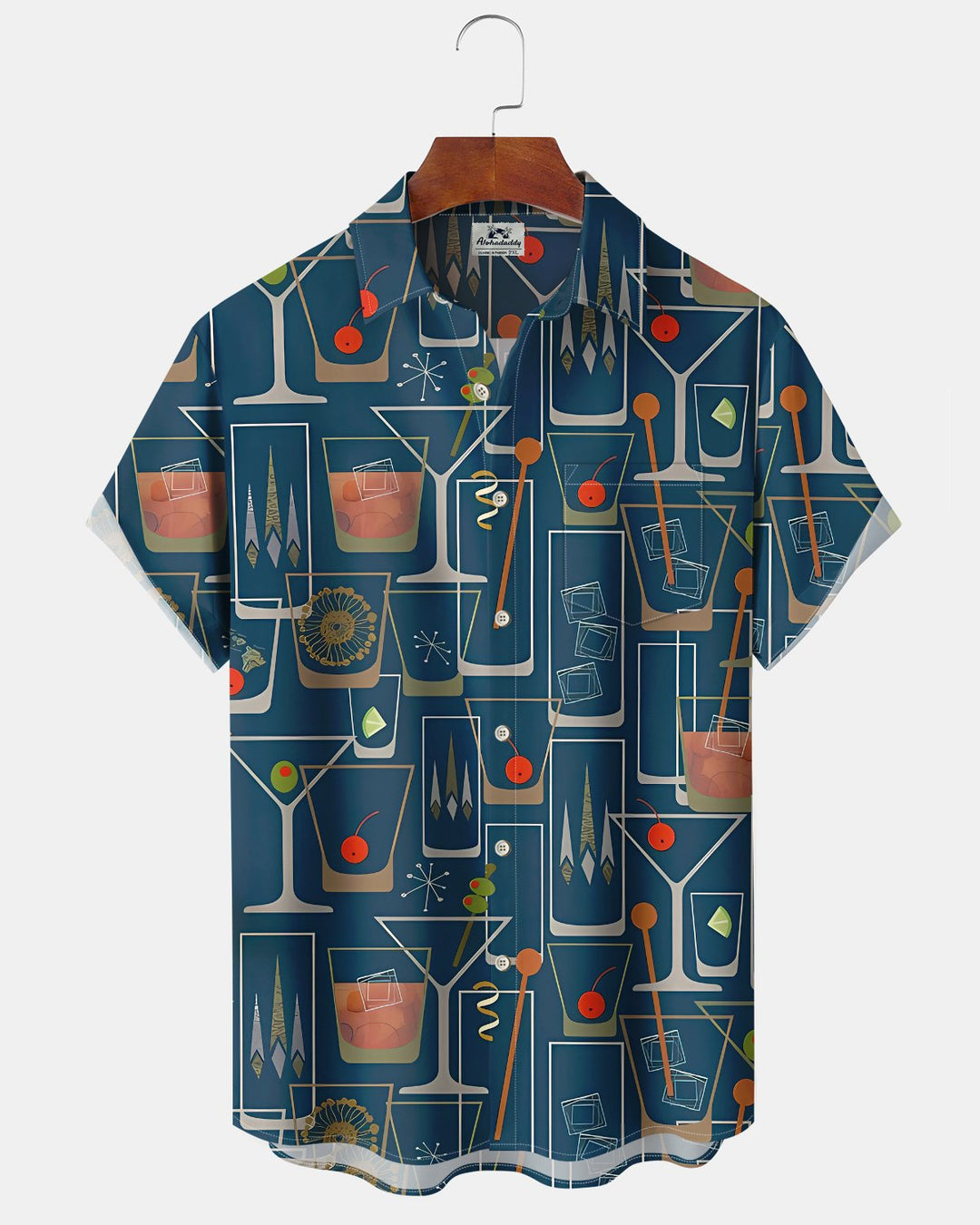 Alohadaddy® Hawaiian Cocktail Geometric Print Pocket Elastic Buttons Men&