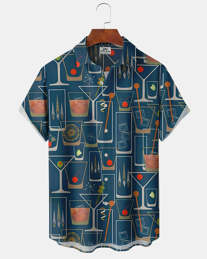 Alohadaddy® Hawaiian Cocktail Geometric Print Pocket Elastic Buttons Men&