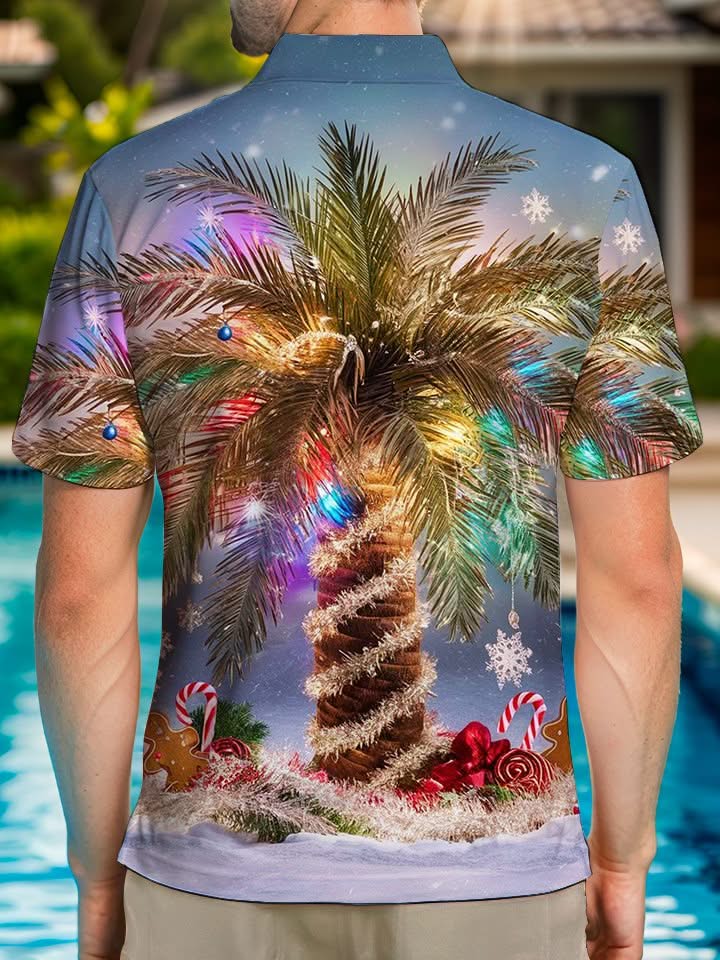 Alohadaddy® Christmas Tree Print Elastic Button Men&
