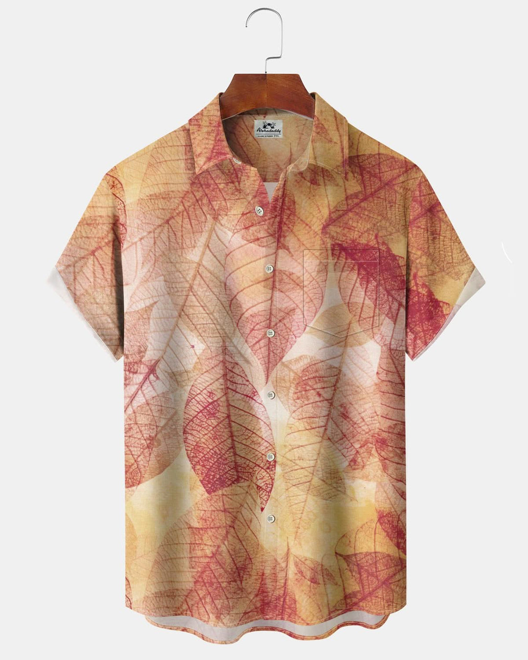 Alohadaddy® Vintage Autumn Leaf Print Art Pocket Buttons Stretch Men&