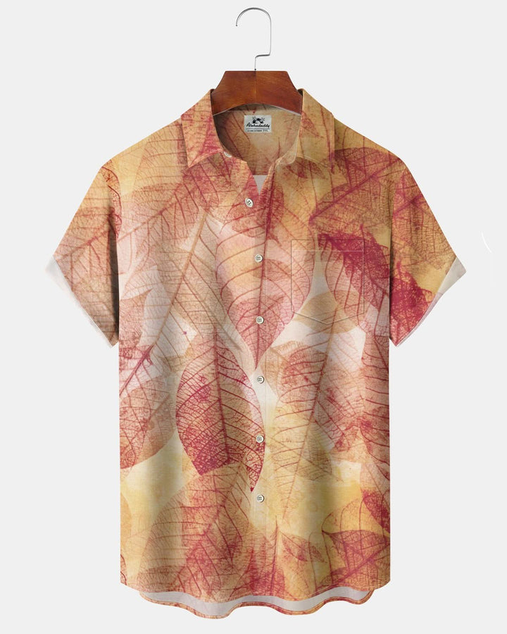 Alohadaddy® Vintage Autumn Leaf Print Art Pocket Buttons Stretch Men&