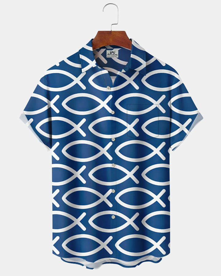 Alohadaddy® Casual Geometric Fish Print Art Stretch Button Pocket Men&