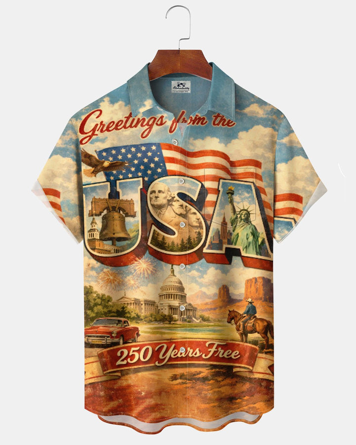 Alohadaddy® Holiday America 70th Anniversary Printed Pocket Button Men&