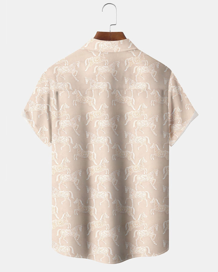 Alohadaddy® Vintage Horse Print Art Button Pocket Cardigan Men&